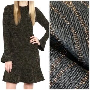 Michael Michael Kors Metallic Printed Flounce Trim Dress Size M EUC